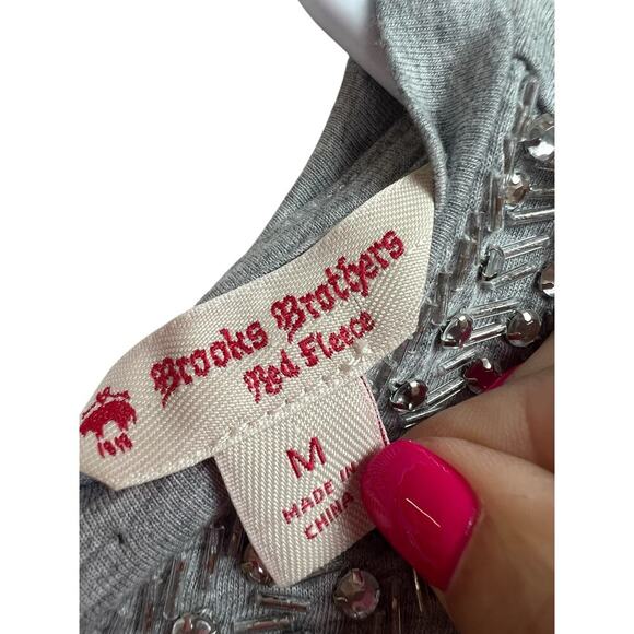 Brooks Brothers Red Fleece Gray Beaded Neckline Bow Tie Back Shirt Medium - Picture 3 of 8